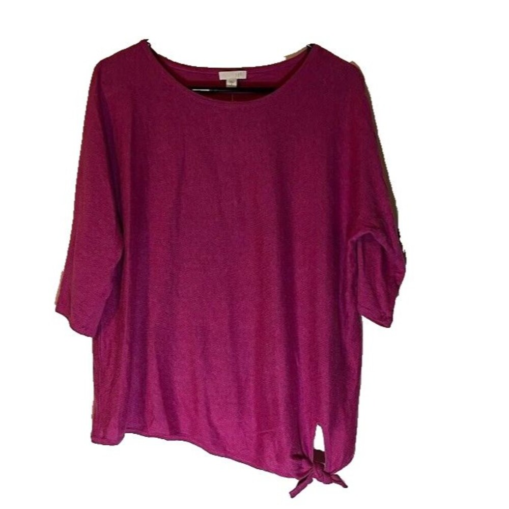 NWT J. Jill Top SP Fuschia Minimalist Linen Blend 3/4  Sleeves Ties at Bottom